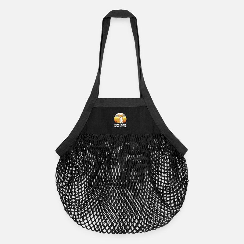 Corgi Profi-Hundesitter Retro - Organic Mesh-Einkaufstasche - Schwarz