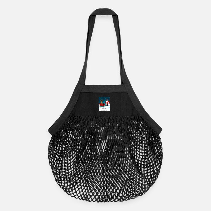 Weihnachtsschlitten Rentier Weihnachtsmann - Organic Mesh-Einkaufstasche - Schwarz