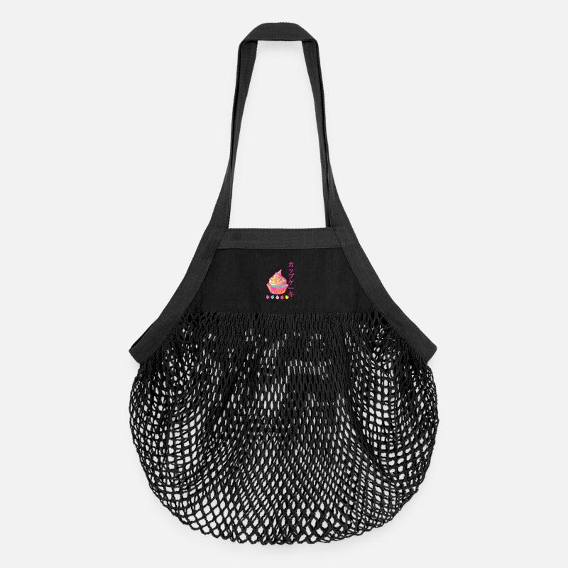 Kawaii Neon Rainbow Japan Cupcake - Organic Mesh-Einkaufstasche - Schwarz