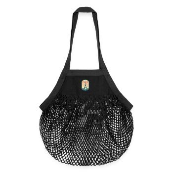 Badge retro, Paris France est ma ville natale - Sac de courses en mesh bio - noir - Devant