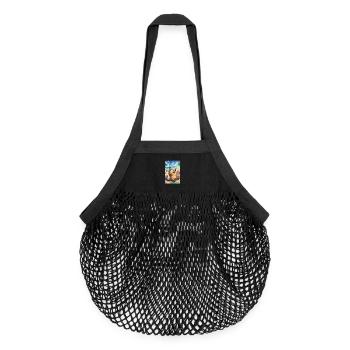Chat tropical en fête sur plage - Sac de courses en mesh bio - noir - Devant