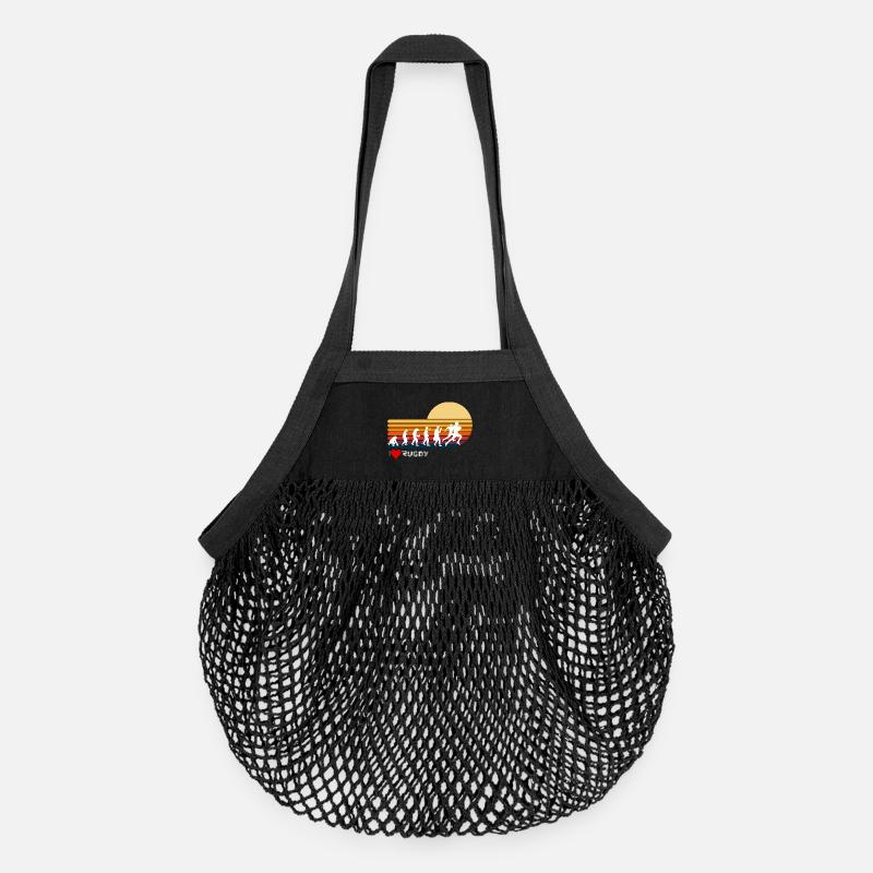 Rugby Retro Evolution Sonnenuntergang - Organic Mesh-Einkaufstasche - Schwarz