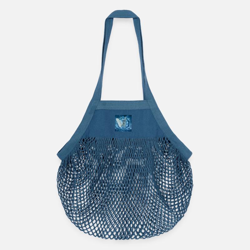 Awesome white wolf with wings - Organic Mesh Shopping Bag - denim blue