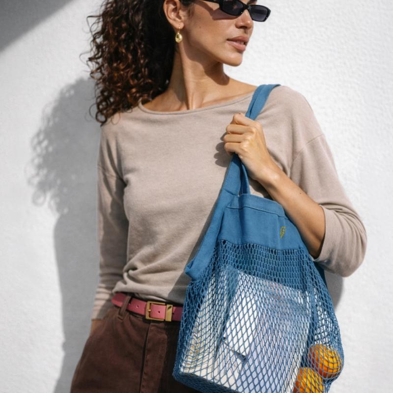 Embroidered lightning bolt Organic Mesh Shopping Bag