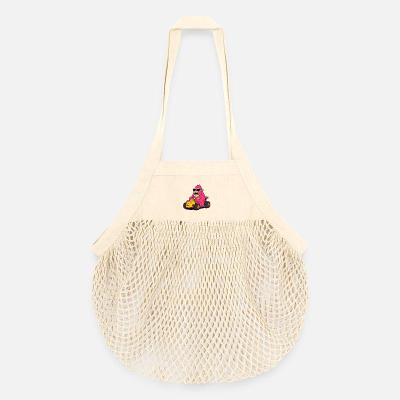 Pink Monkey Racer Kart - Organic Mesh-Einkaufstasche - Natur