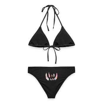 Farbiges Aquarellgefieder - Frauen Bikini - Schwarz - Hinten - AI Model Female 172 light (172cm)
