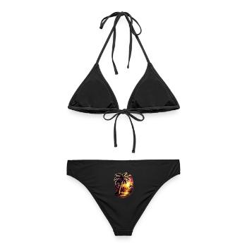 Palmen am Neon Sonnenuntergang Zoopy - Frauen Bikini - Schwarz - Hinten - AI Model Female 172 light (172cm)
