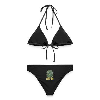 Lucky Cat Glückskatze Maneki Neko Jade - Women's Bikini - black - Back - AI Model Female 172 light (172cm)