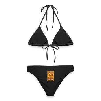 Saharan caravan on vintage stamp - Women's Bikini - black - Back - AI Model Female 172 light (172cm)