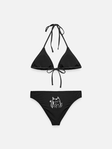 Lustige Katze Kater Mittelfinger Stinkefinger - Frauen Bikini - Schwarz