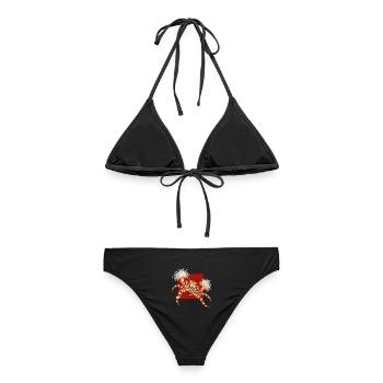 Lybia Tessellata – Die Boxerkrabbe, Blumen als Wieap - Frauen Bikini - Schwarz - Hinten - AI Model Female 172 light (172cm)
