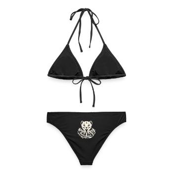 Ein Erminig – bretonischer Hermelin und Wellen - Frauen Bikini - Schwarz - Hinten - AI Model Female 172 light (172cm)