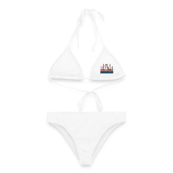 Lustige Katze sitzt auf der roten Brücke Katzen - Frauen Bikini - Weiß - Vorne - AI Model Female 172 dark (172cm)