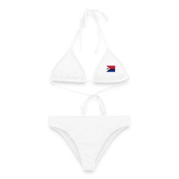 Sint Maarten – Flagge auf rotem und blauem Hintergrund - Frauen Bikini - Weiß - Vorne - AI Model Female 172 dark (172cm)
