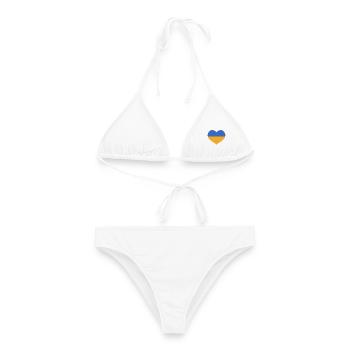 Cœur du drapeau aux couleurs ukrainiennes - Bikini femme - blanc - Devant - AI Model Female 172 dark (172cm)