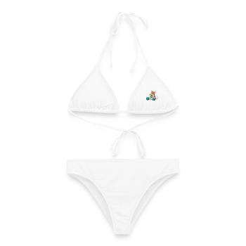 Maus wickelt einen Wollpompon - Frauen Bikini - Weiß - Vorne - AI Model Female 172 dark (172cm)