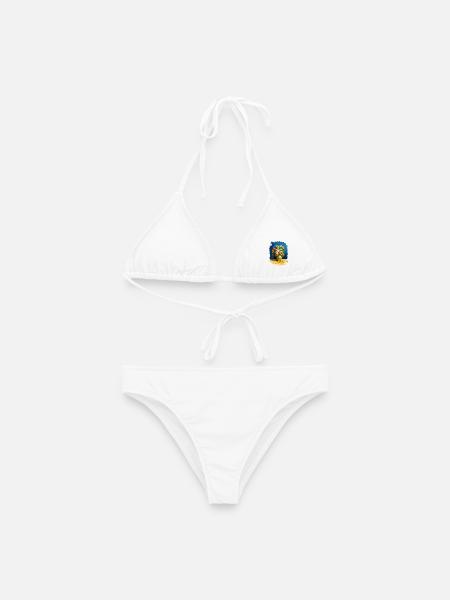 🌻😻 Vincents Katze unter Sonnenblumen – Malerei - Frauen Bikini - Weiß