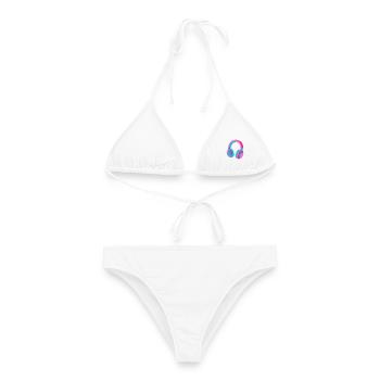 Casque Rétro Synthwave des années 80 DJ Musique Gamer - Bikini femme - blanc - Devant - AI Model Female 172 dark (172cm)