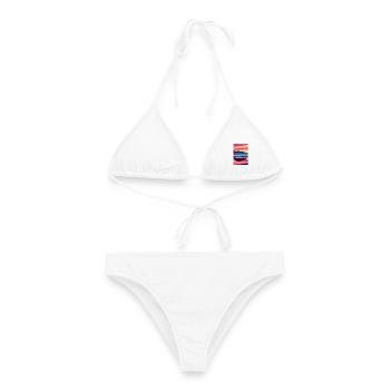 Landschaft mit See, Boot und Berge - Frauen Bikini - Weiß - Vorne - AI Model Female 172 dark (172cm)