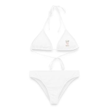 Levain Je suis venu J’ai vu que j’avais fait du pain en train de faire du pain - Bikini femme - blanc - Devant - AI Model Female 172 dark (172cm)