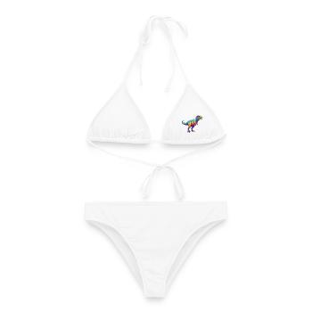 Buntes T-Rex Regenbogen-Pop-Art-Aquarell - Frauen Bikini - Weiß - Vorne - AI Model Female 172 dark (172cm)