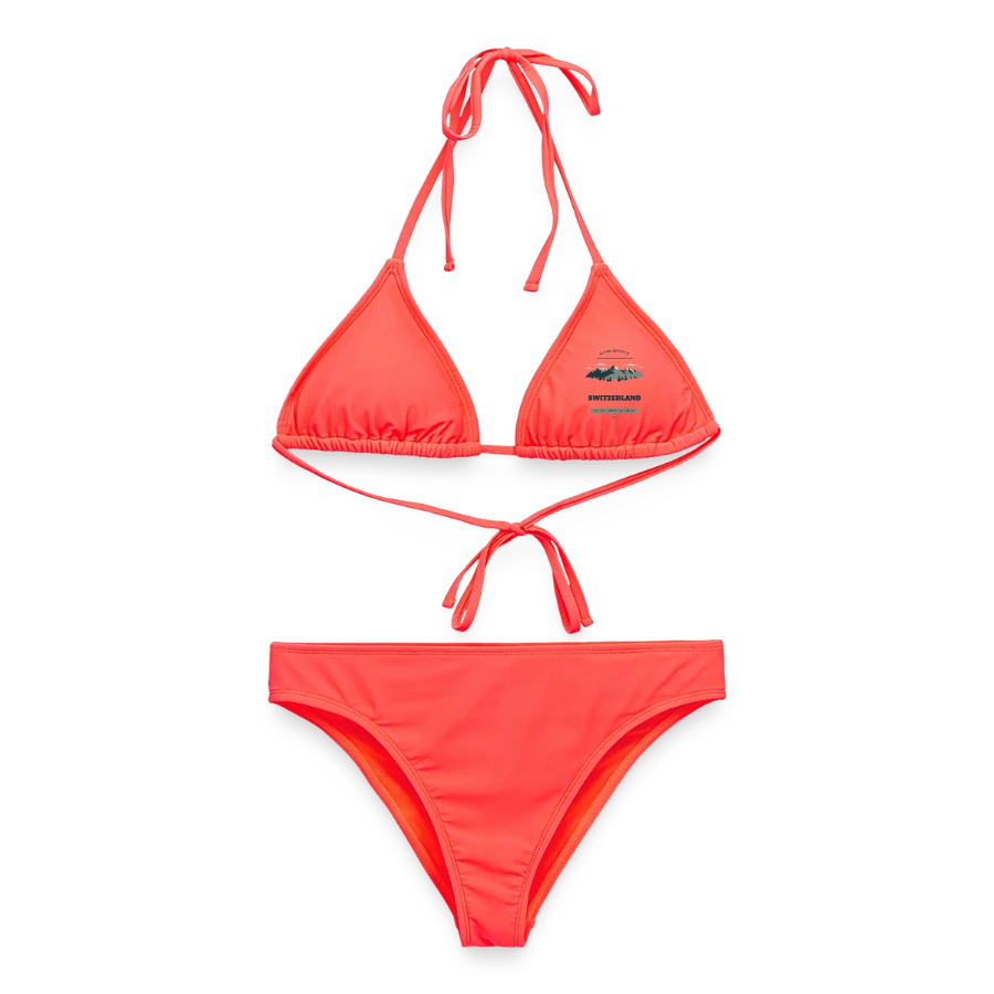 Switzerland badge on a women's bikini, coral
