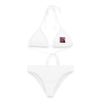Modernes Porträt mit Sonne und Eulen - Frauen Bikini - Weiß - Vorne - AI Model Female 172 dark (172cm)
