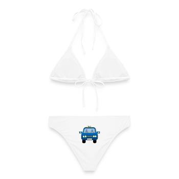 Dessin animé de façade de taxi bleu - Bikini femme - blanc - Dos - AI Model Female 172 dark (172cm)