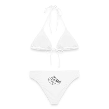 Rennmotorrad in Schräglage - von hinten, dunkel - Frauen Bikini - Weiß - Hinten - AI Model Female 172 dark (172cm)