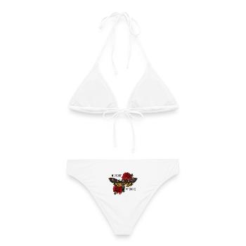 Tarentule papillon avec des roses - Bikini femme - blanc - Dos - AI Model Female 172 dark (172cm)