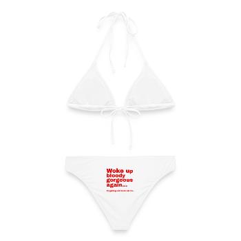 Aufgewacht blutig wunderschön, lustiger britischer Humor - Frauen Bikini - Weiß - Hinten - AI Model Female 172 dark (172cm)