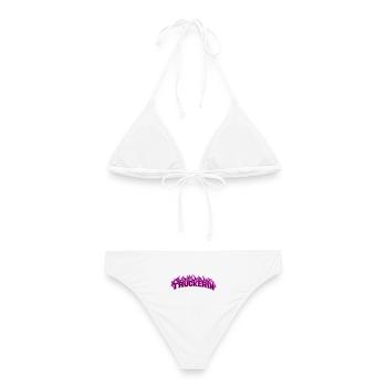 Truckerin lodernde Flammen 2 - Farbe veränderbar - Frauen Bikini - Weiß - Hinten - AI Model Female 172 dark (172cm)