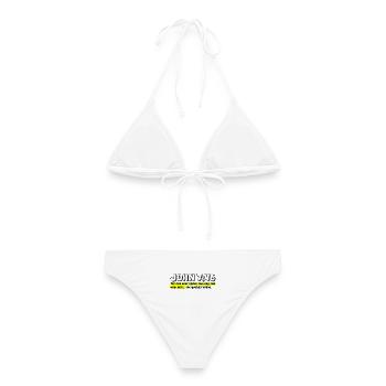 Johannes 7:46 | Bibelzitat - Frauen Bikini - Weiß - Hinten - AI Model Female 172 dark (172cm)