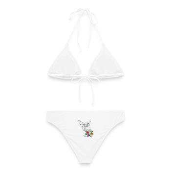 Chat avec des fleurs - Bikini femme - blanc - Dos - AI Model Female 172 dark (172cm)