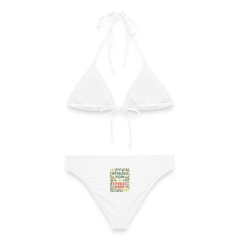 Atmung rein Stress raus – Entspannung Spruch - Frauen Bikini - Weiß - Hinten - AI Model Female 172 dark (172cm)