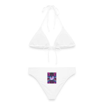 Neon Muster mit Mond und Adler im Zentrum - Frauen Bikini - Weiß - Hinten - AI Model Female 172 dark (172cm)