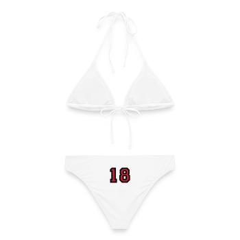 Zahl 18 - Nummer 18 (Rot) Nr. 18 - Frauen Bikini - Weiß - Hinten - AI Model Female 172 dark (172cm)