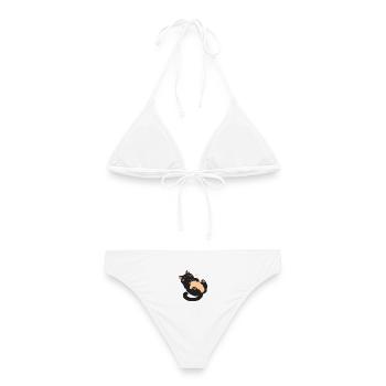 Kuschelkatz mit flauschigem Bauch - Frauen Bikini - Weiß - Hinten - AI Model Female 172 dark (172cm)
