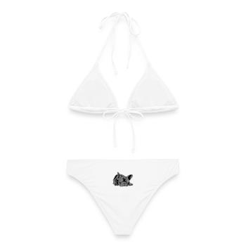 französische bulldogge 2 Farben - Frauen Bikini - Weiß - Hinten - AI Model Female 172 dark (172cm)
