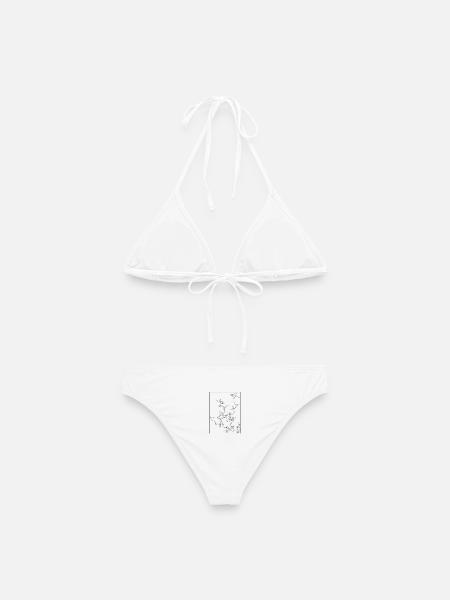 Floral Design Cerisier Outline Noir - Bikini femme - blanc
