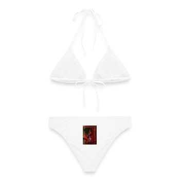 Rotes Pferd auf geometrischem Teppich - Frauen Bikini - Weiß - Hinten - AI Model Female 172 dark (172cm)