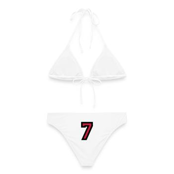 Zahl 7 - Nummer 7 (Rot) Nr. 7 - Frauen Bikini - Weiß - Hinten - AI Model Female 172 dark (172cm)