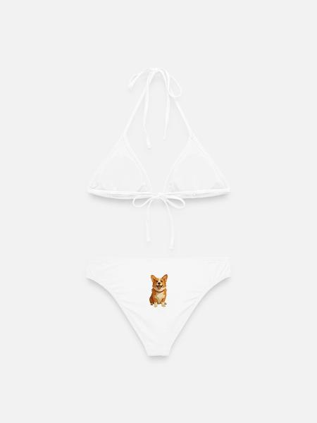 Corgi-Papier-Collage-Porträt - Frauen Bikini - Weiß
