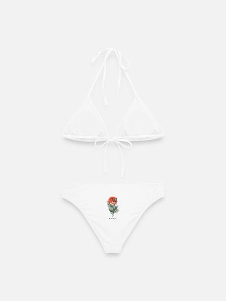 Blütenlinie vor roter Sonne - Frauen Bikini - Weiß