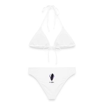 Lila-schwarze Feder (Vollgröße auf der Rückseite) - Frauen Bikini - Weiß - Hinten - AI Model Female 172 dark (172cm)