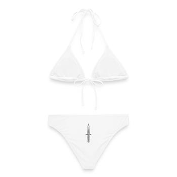 Minimalistisches schwarz-weiß Dolch-Line Art - Frauen Bikini - Weiß - Hinten - AI Model Female 172 dark (172cm)