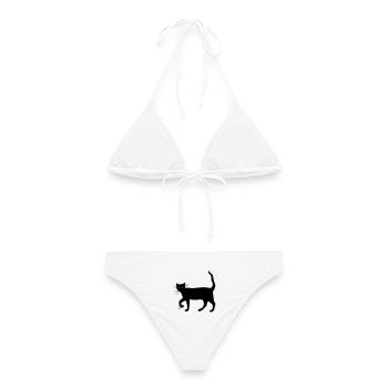 Chat noir - Bikini femme - blanc - Dos - AI Model Female 172 dark (172cm)