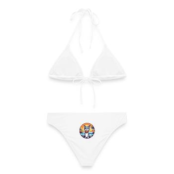 Chat de dessin animé dans un paradis tropical - Bikini femme - blanc - Dos - AI Model Female 172 dark (172cm)