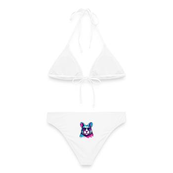 Neonfarben-Hund mit Sonnenbrille - Frauen Bikini - Weiß - Hinten - AI Model Female 172 dark (172cm)
