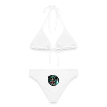 Détective extraterrestre à la lumière d’un OVNI - Bikini femme - blanc - Dos - AI Model Female 172 dark (172cm)
